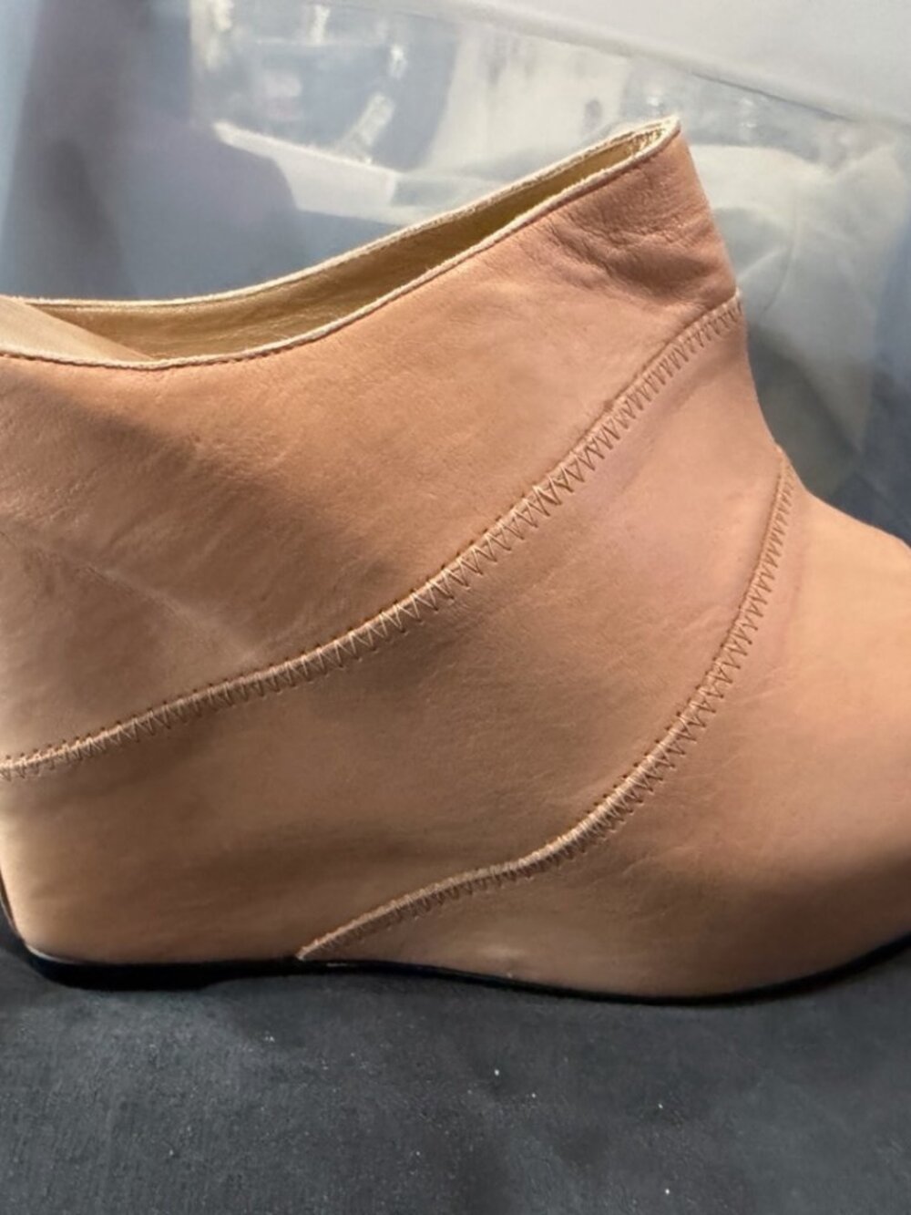 STUART WEITZMAN sz.9.5 Nude Leather, BNIB Platform Slides MULES Wedge Sandals - Picture 4 of 9